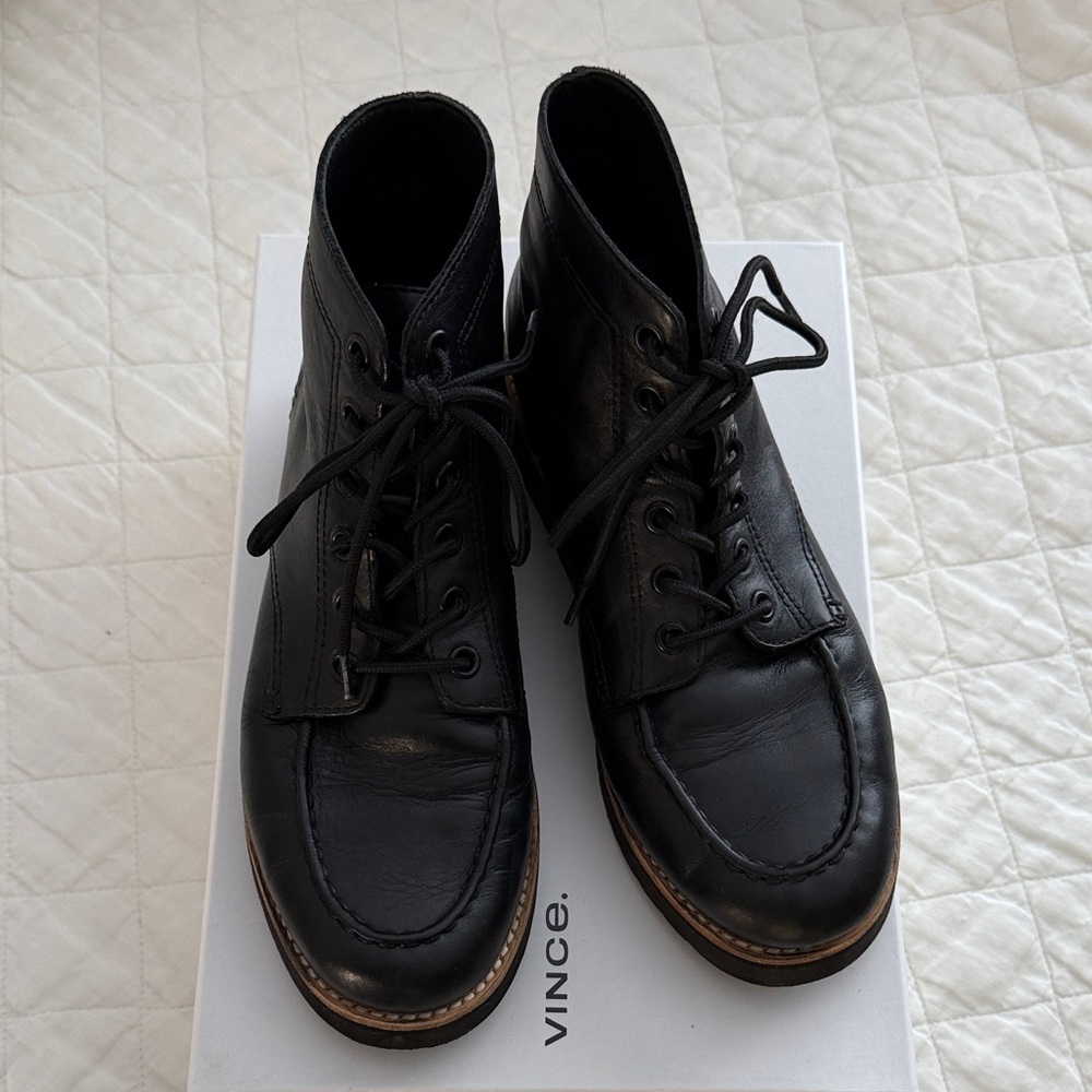Vince Women's Black Leather Ankle Boots Size 7